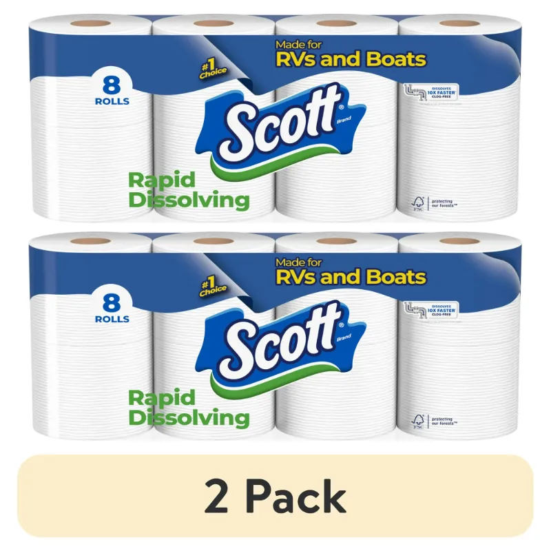 Photo 1 of (2 pack) Scott Rapid-Dissolving Toilet Paper for RVs & Boats, 8 Double Rolls
