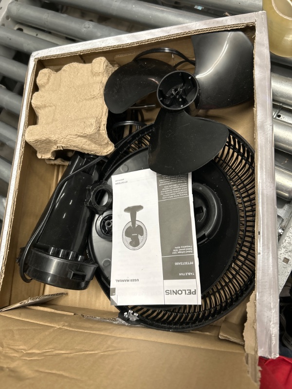 Photo 2 of ***USED CAN BE USED FOR PARTS***PELONIS Table Fan 12-Inch, 120° Oscillating Table Fan Small Portable Electric Plug-In Desk Fan 3-Speeds Adjustable Tilt Head for Bedroom and Office Black