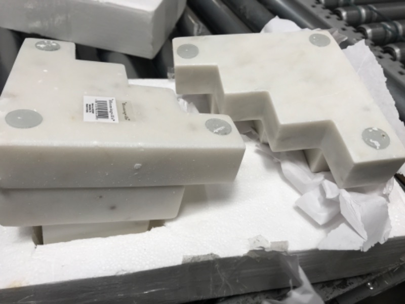Photo 1 of Bloomingville Decorative Marble Stairstep Bookends, White, Set of 2
