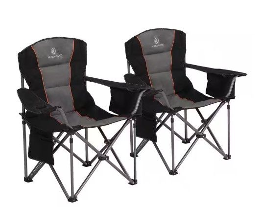 Photo 1 of (2-Pack) Oversized Folding Deluxe Black Camping Chair Chair with Cooler Bag
