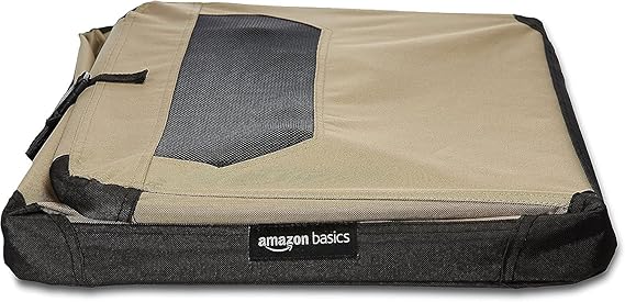 Photo 1 of Amazon Basics - 2-Door Portable Soft-Sided Folding Soft Dog Travel Crate Kennel, Small, Tan, 26.0"L x 18.1"W x 18.1"H
