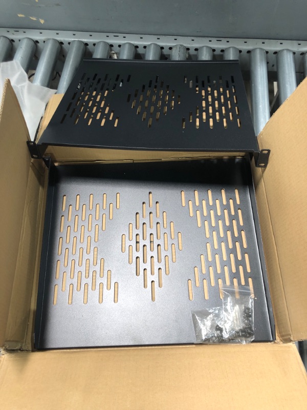 Photo 1 of RIVECO 2 Pcs 1U Server Rack Shelf 19” Rack-Mount Trays 16 Inches Vented Cantilevers for Server & Network Equipment Mounting, (40CM) Depth, Black