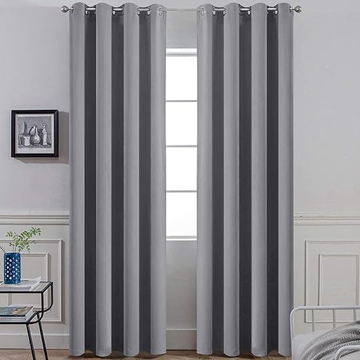 Photo 1 of  Room Darkening Gray Blackout Curtains Thermal Insulated Grommet Curtain Panels for Bedroom, 52W x 84L, Grey, 2 Panels, 2 Tie Backs Included