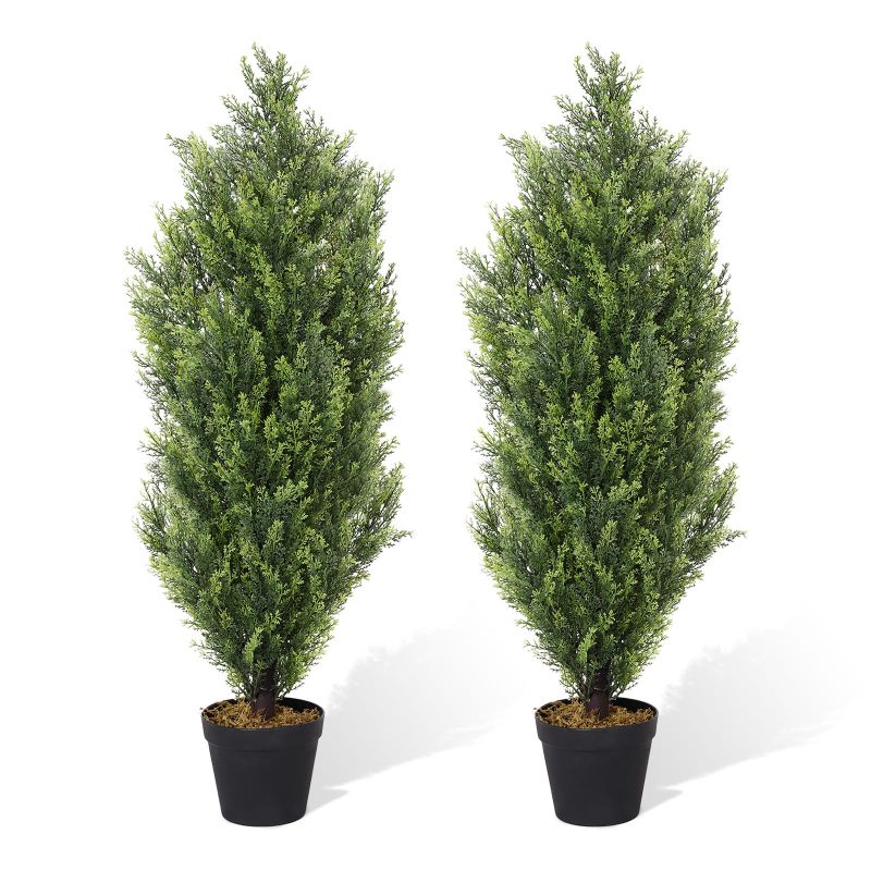 Photo 1 of 3ft Artificial Boxwood Topiary Tree 36in, Faux Topiary Outdoor, Topiary Trees Artificial Outdoor Plants Decor, Set of 2