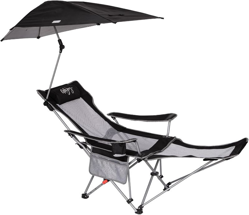 Photo 1 of #WEJOY 2-in-1 Reclining Camping Chair with Removable Umbrella Lightweight Folding Camping Chair with Adjustable Backrest & Footrest Portable Patio Lounge Chair with Headrest, Cup Holder for Outdoor