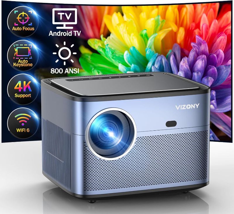 Photo 1 of Android TV Projector 1920 x 1080P with Netflix Built in, VIZONY 800ANSI 5G WiFi Bluetooth Outdoor Projector, FHD Home Movie Projector with 4P4D/Zoom/PPT Compatible Phone/Laptop, 8000+ Apps