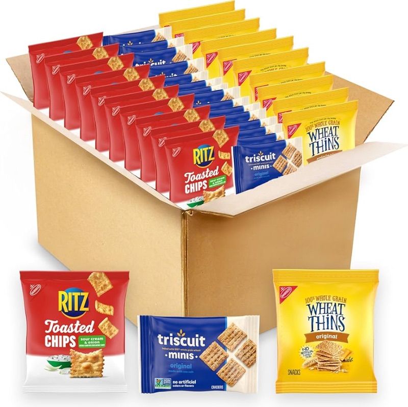 Photo 1 of ***(EXP:  8/9/24)NONREFUNDABLE***
Nabisco Cracker Variety Pack, RITZ Toasted Chips, Wheat Thins Whole Grain Wheat Crackers and Triscuit Minis Whole Grain Wheat Vegan Crackers, School Snacks, 40 Snack Packs