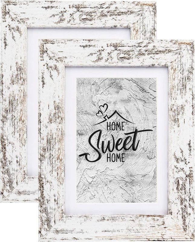 Photo 1 of ***STOCK PHOTO REFERENCE ONLY*** 4 Frames total
Rustic White 5x7 Picture Frame - Display Photos 4x6 with Mat or 5x7 Without Mat - Real Glass Frames for Wall and Tabletop - Set of 2