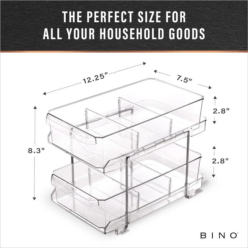 Photo 4 of (READ FULL POST) BINO 2 Tier Clear Storage Organizer with Dividers | Slide Out Drawer for Under Sink or Medicine Cabinet | Bathroom Closet, Vanity, Pantry Organizer | Under Cabinet Storage for Bathroom and Kitchen
