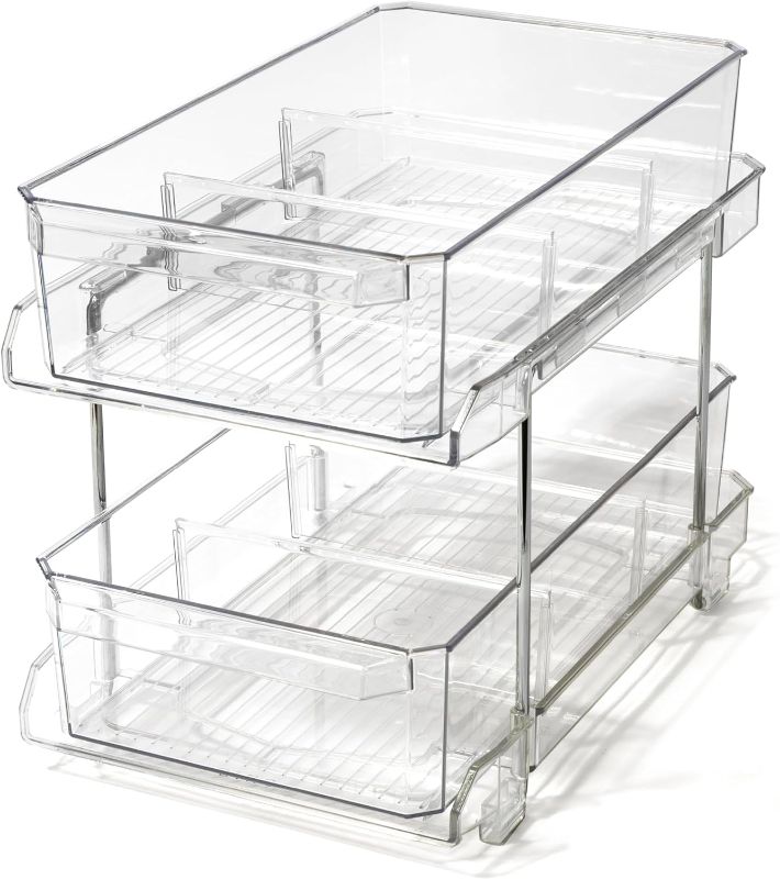 Photo 1 of (READ FULL POST) BINO 2 Tier Clear Storage Organizer with Dividers | Slide Out Drawer for Under Sink or Medicine Cabinet | Bathroom Closet, Vanity, Pantry Organizer | Under Cabinet Storage for Bathroom and Kitchen
