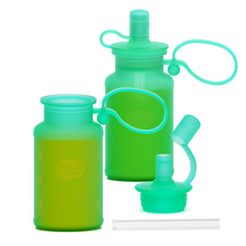 Photo 1 of *** SET OF TWO***Morlike Reusable Baby Food Pouches, 4oz Silicone Squeeze Storage Bags with Straw for Toddlers Kids, Washable & Freezable (GREEN - 2 PACK)