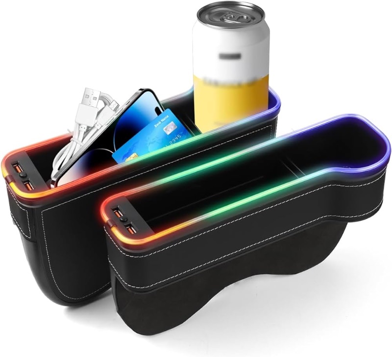 Photo 1 of ***STOCK PHOTO REFERENCE ONLY***RGB Color Changing LED Car Seat Gap Filler Organizers Console Side Storage Box with Cup Holders and USB Chargers for Car Interior Accessories(2 Pack) Xmas Gifts