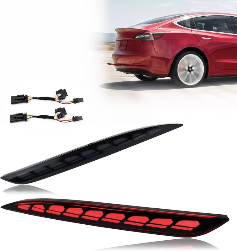 Photo 1 of ***USED FOR PARTS ONLY***Red Lens Rear Fog Bumper Reflector Brake Tail Sequential Flash Singal Lights Lamp 3 in 1 Compatible with Tesla Model 3 2017-2022 Standard Long Range Performance (Model 3, Red)