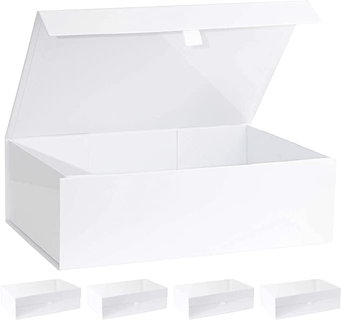 Photo 1 of ***STOCK PHOTO REFERENCE ONLY***Purple Q Crafts White Hard Gift Box With Magnetic Closure Lid 14" x 9" x 4" Rectangle Favor Boxes With White Glossy Finish (5 Boxes)