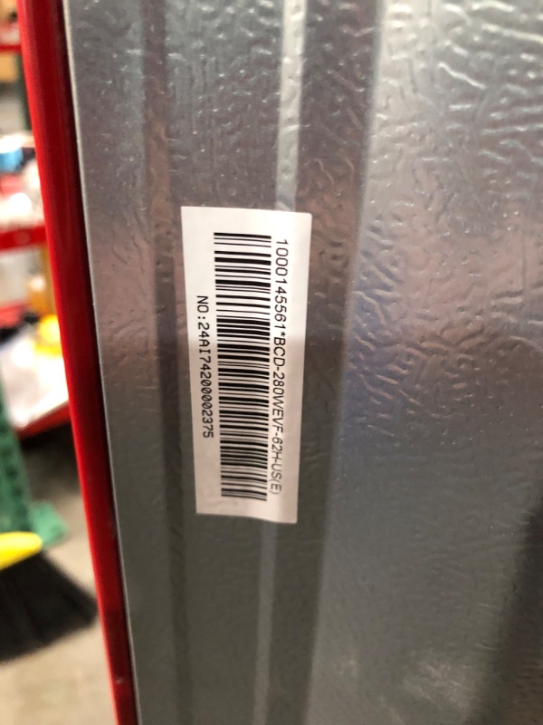 Photo 12 of ***DAMAGED - POWER CORD MISSING - UNTESTED - SEE COMMENTS***
Galanz 10.0 cu. ft. Retro Top Freezer Refrigerator with Dual Door True Freezer, Frost Free in Red