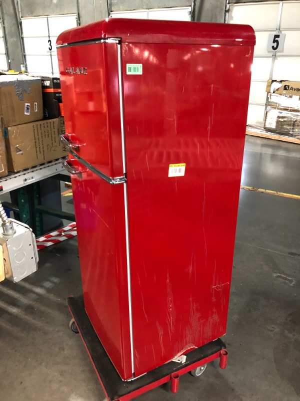Photo 1 of ***DAMAGED - POWER CORD MISSING - UNTESTED - SEE COMMENTS***
Galanz 10.0 cu. ft. Retro Top Freezer Refrigerator with Dual Door True Freezer, Frost Free in Red