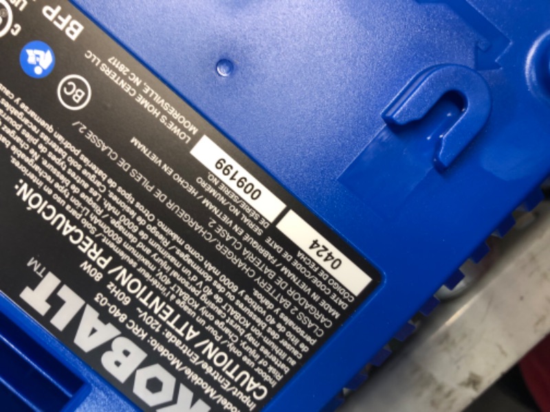 Photo 6 of ***USED - NO BATTERY - UNABLE TO TEST - SEE PICTURES***
Kobalt Gen4 40-volt 520-CFM 120-MPH Battery Handheld Leaf Blower 4 Ah Item #3809897 | Model #KLB 1040A-03