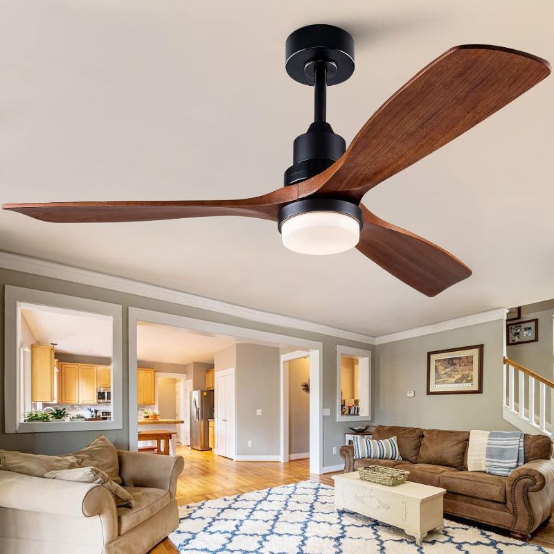 Photo 1 of (READ FULL POST) 52'' Wood Ceiling Fan with Lights and Remote, 3 Walnut Fan Blade and 6 Speed DC Motor, Indoor Outdoor Ceiling Fan for Patio, Bedroom, Living Room, Kitchen, Office
