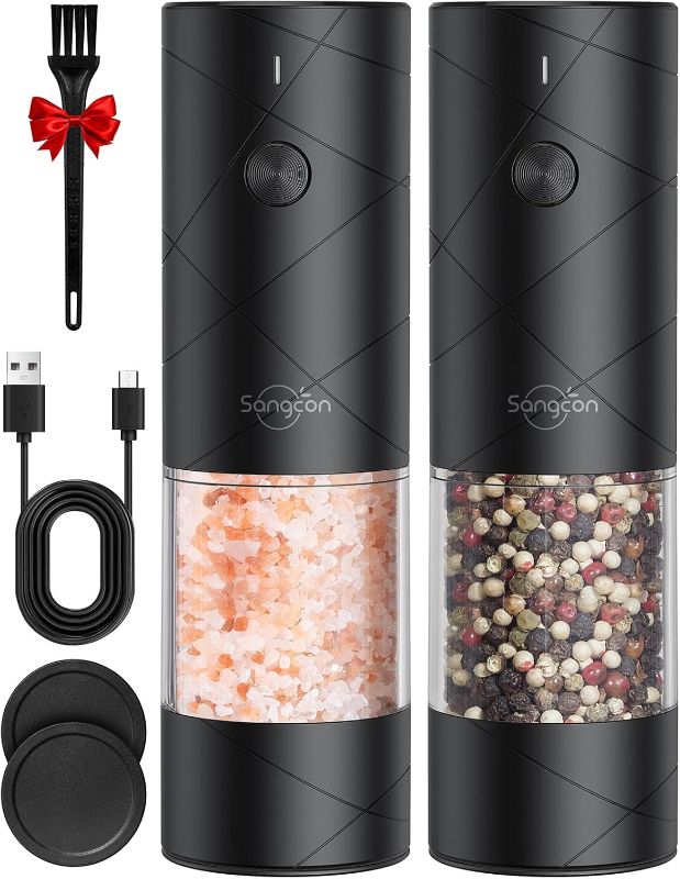 Photo 1 of ***STOCK PHOTO REFERENCE ONLY*** ***1 BROKEN*** Sangcon Electric Salt And Pepper Grinder Set Rechargeable Shakers - No Battery Needed Automatic Pepper Mill -Adjustable Coarseness Light Weight Easy to Use Refillable - Salt Grinder Gift for Kitchen