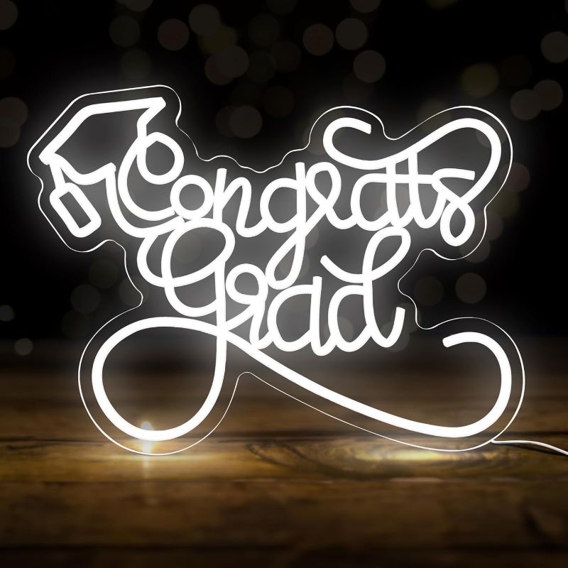 Photo 1 of ***STOCK PHOTO REFERENCE ONLY*** Congrats Grad Neon Sign, USB Powered | Congratulations Neon Sign for 2024 Graduation Party Decorations | Congrats Grad Sign For Backdrop for Graduation Decorations Class of 2024
