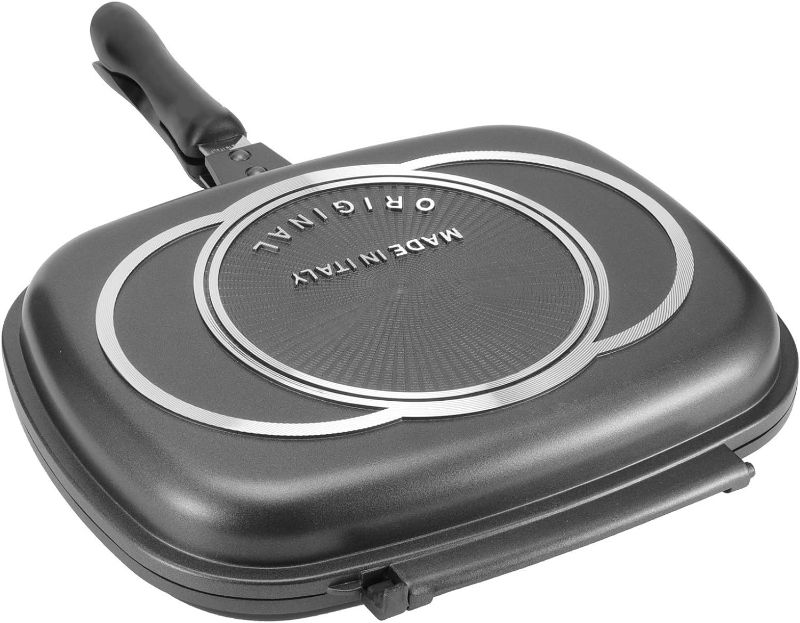 Photo 1 of ***STOCK PHOTO REFERENCE ONLY*** Dessini Double Sided Frying Pan, Double Grill Pan Kitchen Aluminum Baking Grillet for Egg Omelet Sandwich Toaster Panini Meat Barbecue, 12.6 x 10.2 x 2.6in...
