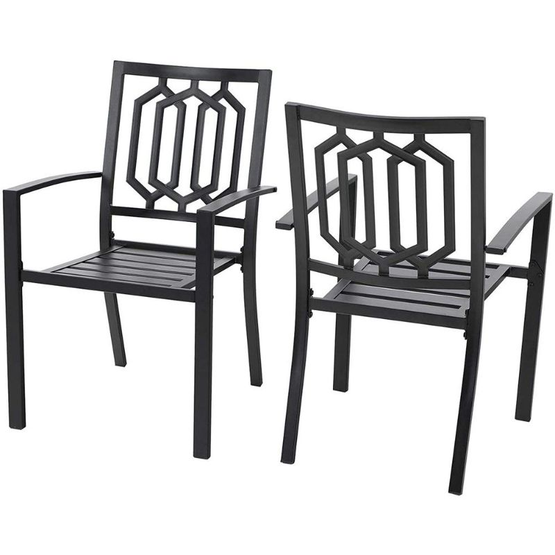 Photo 1 of ***USED - SCRATCHED - MISSING HARDWARE - SEE PICTURES***
COCAM INTERNATIONAL ENTE PHI VILLA Stackable Metal Patio Outdoor Dining Chairs (Set of 2) Bistro Deck Chairs