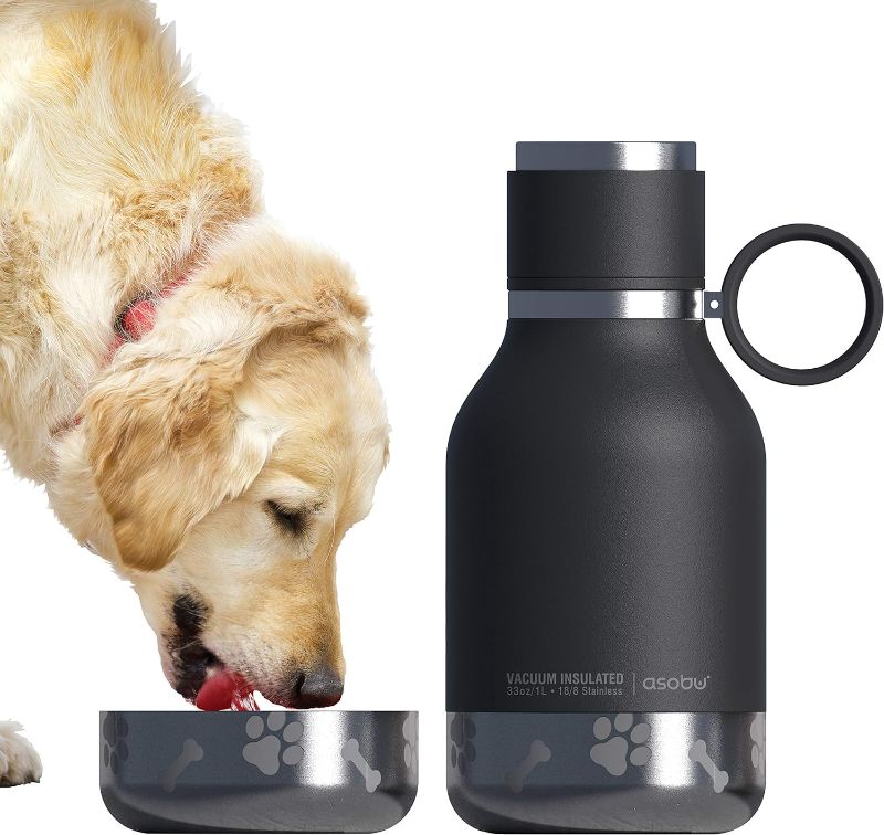 Photo 1 of Asobu Dog Bowl Attached to Stainless Steel Insulated Travel Bottle for Human 33 Ounce (Black)
