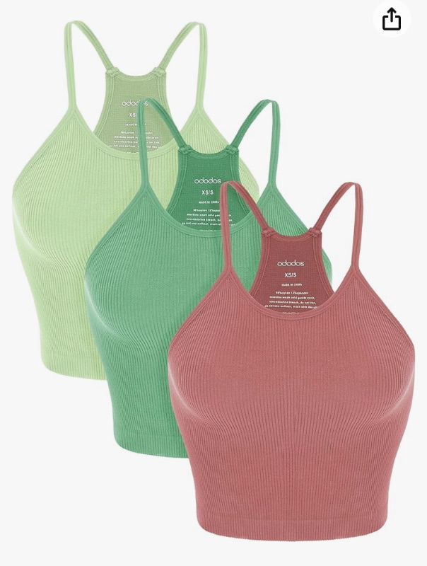 Photo 1 of **STOCK PHOTO FOR REFERENCE ONLY**
ODODOS Women's Crop 3-Pack Washed Seamless Rib-Knit Camisole Crop Tank Tops