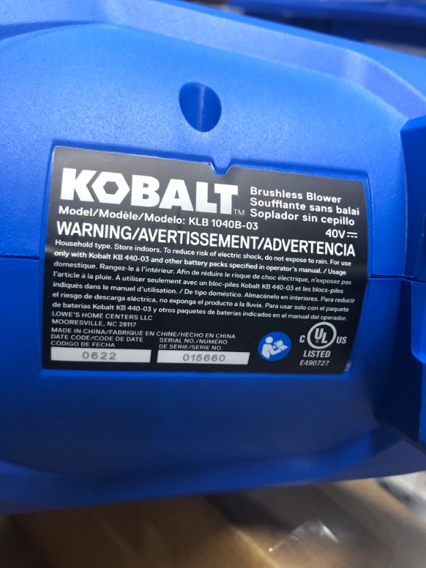 Photo 9 of ***DEFECTIVE BATTERY - SEE COMMENTS***
Kobalt Gen4 40-volt 520-CFM 120-MPH Battery Handheld Leaf Blower 4 Ah (Battery and Charger Included)
