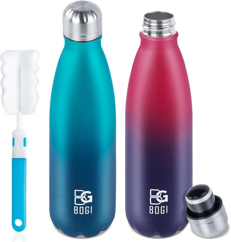 Photo 1 of  BOGI Insulated Water Bottle, 17oz 2 Pack Stainless Steel Water Bottles, Leak Proof Sports Metal Water Bottles Keep Drink Cold for 24 Hours and Hot for 12 Hours BPA Free kids water bottle for School