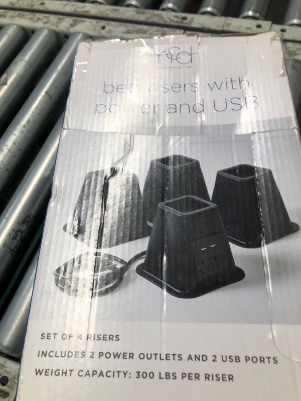Photo 1 of ***CHECK CLERK NOTES***Honey-Can-Do 5.5-Inch Set-of-4 Bed Risers or Furniture Risers with Power Outlets & USB Ports, Black STO-09675 Black