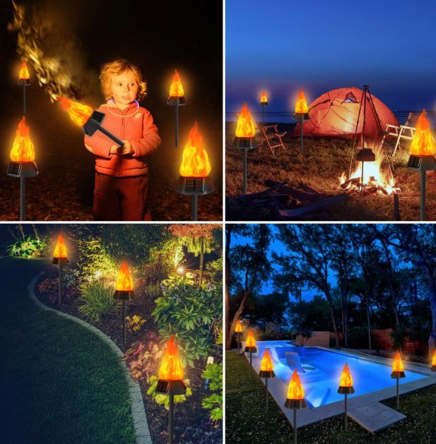 Photo 1 of (READ FULL POST) pearlstar Solar Outdoor Torch Lights with Flickering Flame, 4Pack Solar Outdoor Lights, Waterproof LED Flame Torches for Outdoor Camping Garden Landscape Patio Path