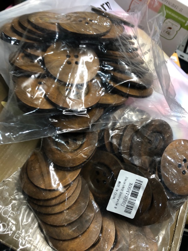 Photo 1 of **2PACKS** 30 Pieces Large Size Wood Buttons 2.36 Inch Round Sewing Button 4 Holes Large Buttons for Crafts Sewing Large Wooden Buttons for DIY Clothing Bag Decoration Supplies (Brown)