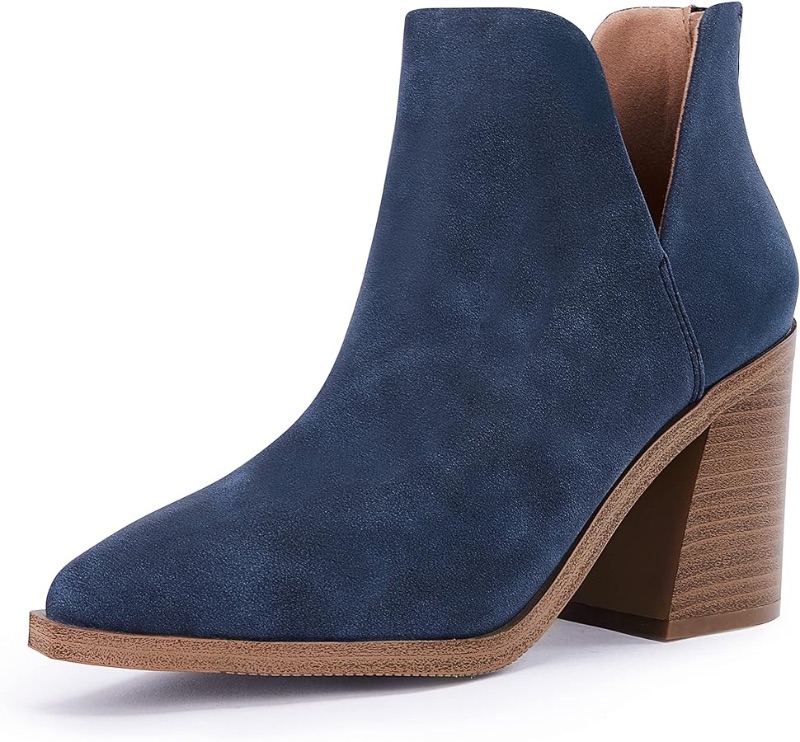 Photo 1 of **L FOOT BOOK ZIPPER OFF TRACK**
FISACE Womens Pointed Toe Stacked Mid Heel Ankle Boots V Cut Back Zipper Faux Leather Booties