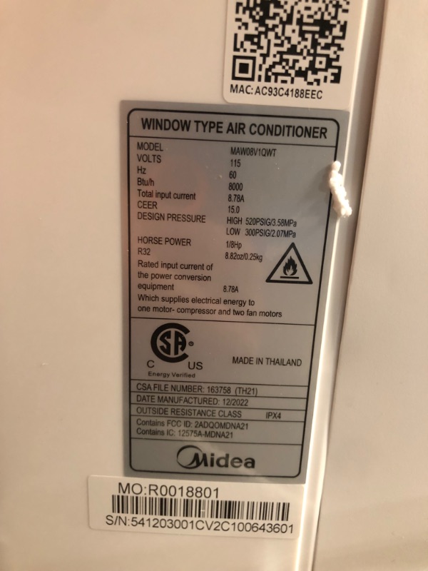 Photo 1 of ***USED - DAMAGED - SEE COMMENTS***
Midea 8,000 BTU U-Shaped Smart Inverter Air Conditioner –Cools up to 350 Sq. Ft., Ultra Quiet with Open Window Flexibility, Works with Alexa/Google Assistant, 35% Energy Savings, Remote Control