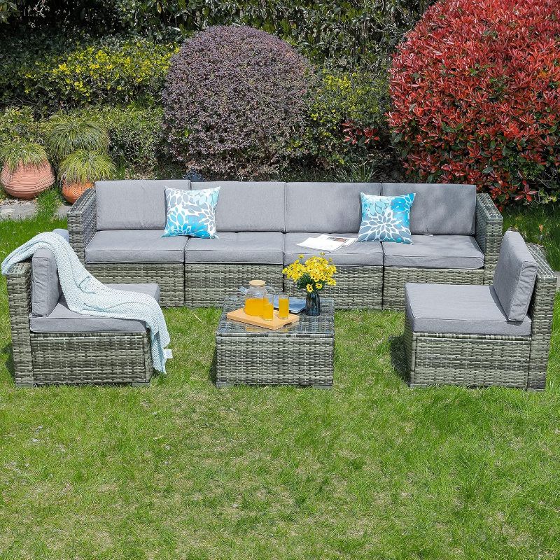 Photo 1 of ** TRUCK/TRAILER PICK UP ONLY***4 LARGE BOXES** YITAHOME 7 Piece Outdoor Patio Furniture Set, Gray Gradient, with Coffee Table and Cushions for Lawn, Backyard, Poolside
