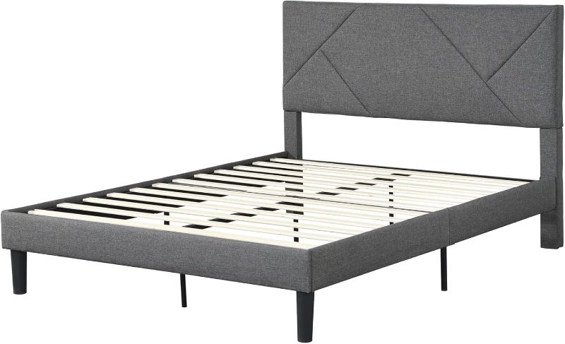 Photo 1 of ***STOCK PHOTO FOR REFERENCE ONLY - ACTUAL ITEM MAY DIFFER - UNKNOWN SIZE - SEE COMMENTS***
Upholstered Platform Bed Frame with Headboard, Strong Wood Slat Support, Mattress Foundation, Gray