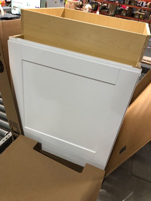 Photo 3 of ****Back is broken****Shaker 24 in. W x 24 in. D x 34.5 in. H Assembled Base Kitchen Cabinet in Satin White with Ball-Bearing Drawer Glides