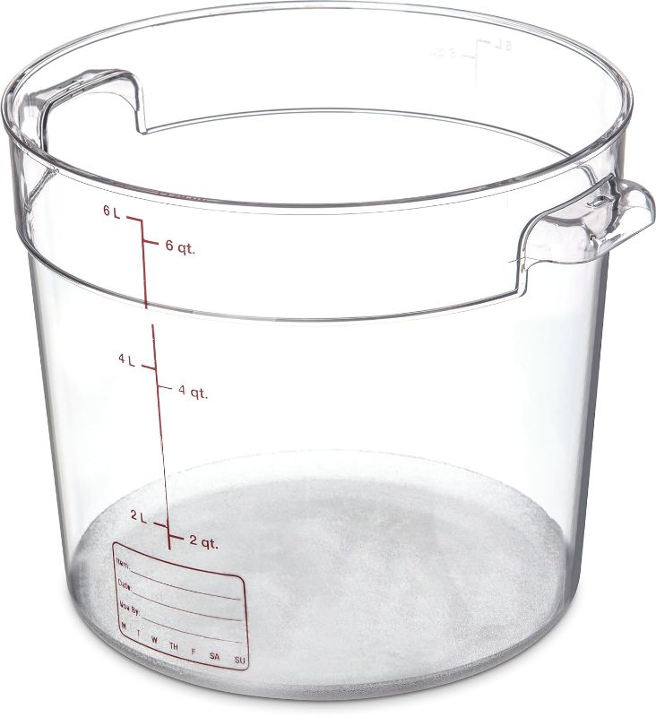 Photo 1 of **STOCK IMAGE IS A REFERENCE ONLY** Carlisle FoodService Products Storplus Round Food Storage Container with Stackable Design for Catering, Buffets, Restaurants, Polycarbonate (Pc), 6 Quart, Clear