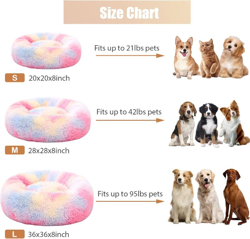 Photo 1 of (READ FULL POST) Dog Bed Calming Dog Beds for Small Medium Large Dogs - Round Donut Washable Dog Bed, Anti-Slip Faux Fur Fluffy Donut Cuddler Anxiety Cat Bed(20"/27"/35") (L 36''x36'', Color) L 36''x36'' Color