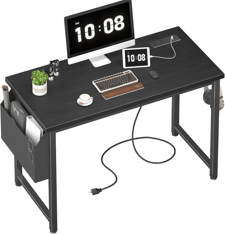 Photo 1 of 
Lufeiya 39 inch Computer Desk with Power Outlet, 40 inch Teen Study Table Home Office Work Writing Desks with Charging Station Outlets Built in, Black