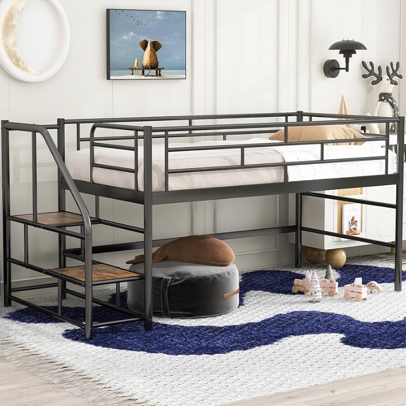 Photo 1 of **NONREFUNDABLE**FOR PARTS OR REPAIR**SEE NOTES**
*****STOCK IMAGE FOR SAMPLE*****
Twin Size Low Metal Loft Bed with Stairs for Boys Girls  - WHITE