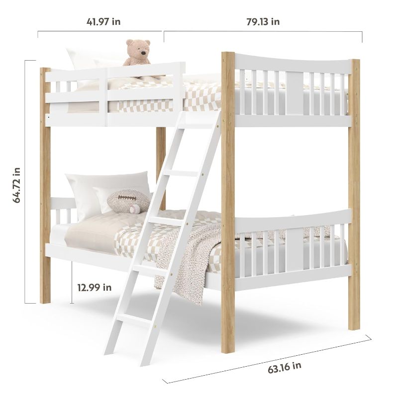 Photo 4 of (BOX 1 OF 2) **READ FULL POST** Storkcraft Caribou Twin-Over-Twin Bunk Bed (White with Natural) – GREENGUARD Gold Certified, Converts to 2 Individual Twin beds White/Natural