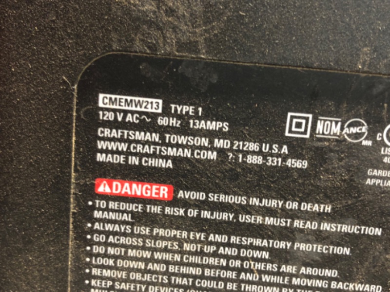 Photo 6 of ***HEAVILY USED AND DIRTY - UNTESTED - SE COMMENTS***
CRAFTSMAN Electric Lawn Mower, 20-Inch, Corded, 13-Ah (CMEMW213), Red