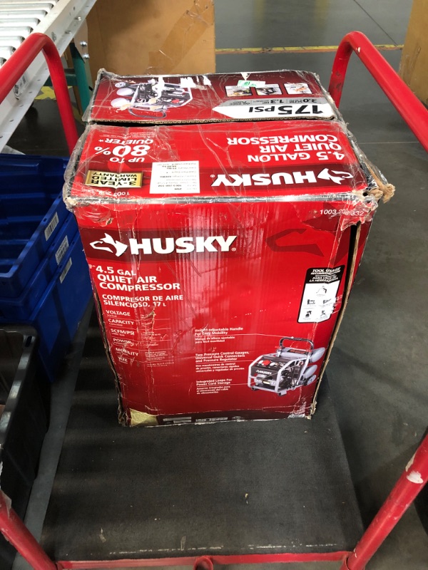 Photo 2 of ***NONREFUNDABLE - THIS SALE FINAL -  PARTS ONLY - SEE COMMENTS***
Husky 4.5 Gal. 175 PSI Portable Electric Quiet Air Compressor