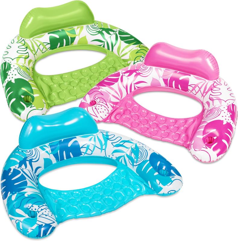 Photo 1 of ***USED - UNABLE TO CHECK FOR LEAKS***
Sloosh Inflatable Pool Floats Adult, 3 Pack Pool Chairs with Cup Holders, Blow up Floating Pool Floats Chair, Pool Floaties for Adults Swimming Pool Party Summer Water Fun