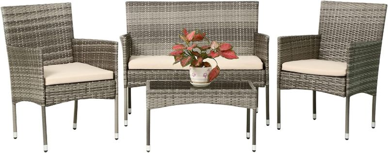 Photo 1 of **STOCK IMAGE FOR REFERENCE - ONLY BOX 2 OF 2**
Patio Conversation Set 4 Pieces Patio Furniture Set Wicker with Rattan Chair