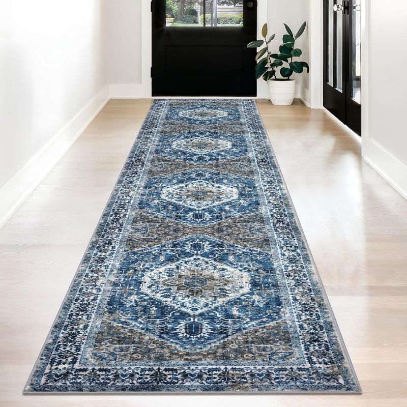 Photo 1 of ***USED - DIRTY - NO PACKAGING - SEE PICTURES***
KOZYFLY Runners for Hallways 2.6x12 Ft Extra Long Washable Kitchen Runner Boho Runner Rug for Entryway Indoor Blue Printed Faux Wool Stair Runner Floor Carpet Runner for Stair Kitchen Hall