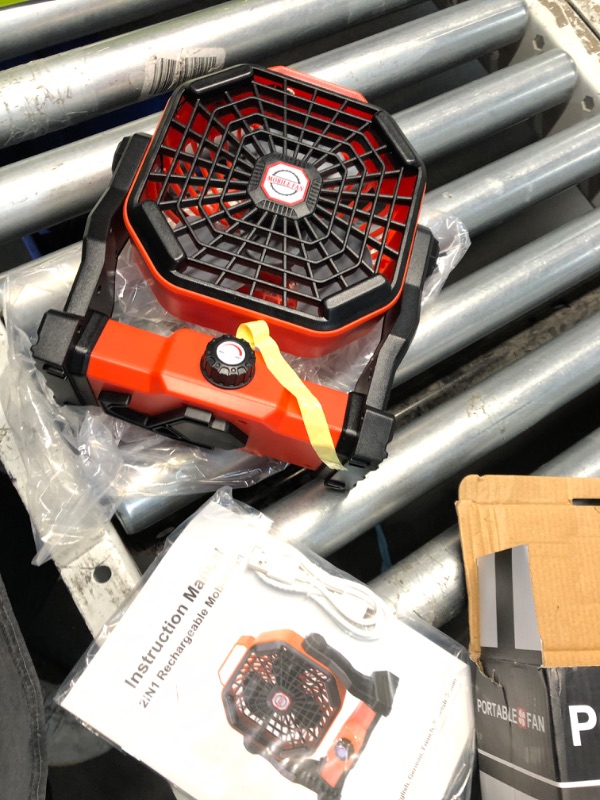 Photo 2 of **FAN DOES NOT WORK/LIGHT DOES**
Camping Fan with LED Lantern, 10400mAh 8-Inch Rechargeable Outdoor Tent Fan, 270°Head Rotation, Stepless Speed and Quiet Battery Operated Personal USB Desk Fan for Camping, Office, Fishing, Travel Deep Orange