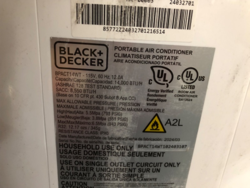 Photo 5 of ***USED - POWERS ON - UNABLE TO TEST FURTHER - MISSING ACCESSORIES - SEE PICTURES***
BLACK+DECKER Air Conditioner, 14,000 BTU Air Conditioner Portable